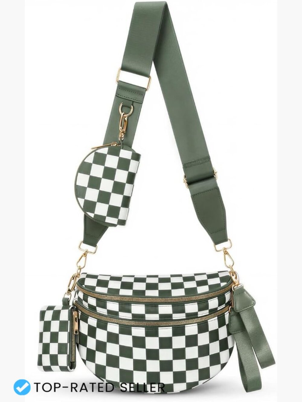 Checkered Crossbody Bag Nylon Sling Fanny Pack Trendy Shoulder Purse